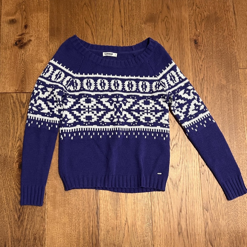 Garage Purple & White Snowflake Cable Knit Sweater